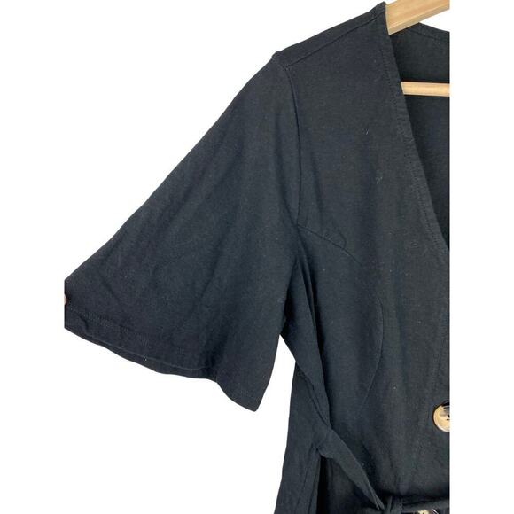 Asos Women's 14 Black Button Up Belted Flutter Sleeve Mini Dress - Picture 6 of 6